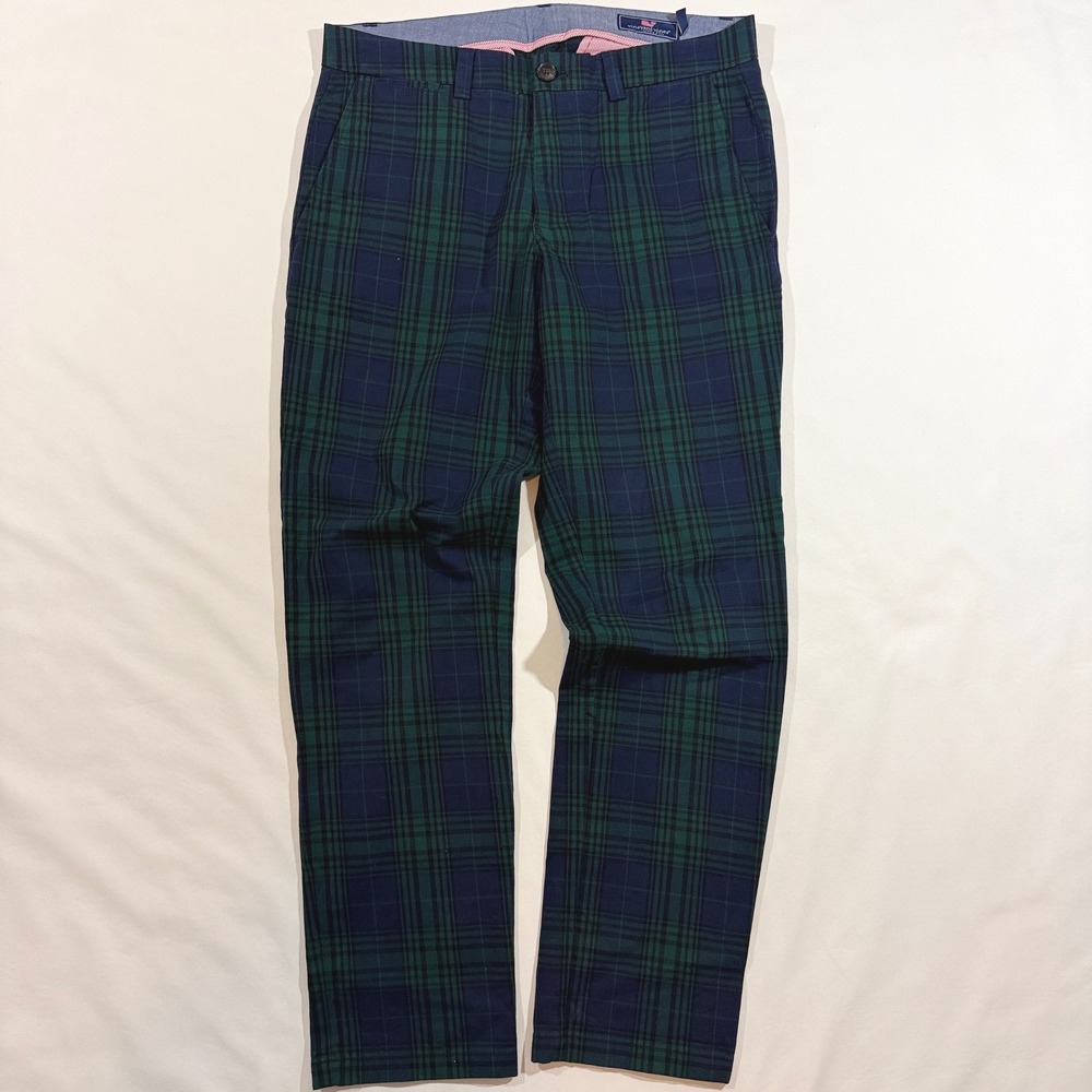 Vineyard Vines Breaker Pant Mens 32x30 Green Navy Black Watch Plaid Excellent